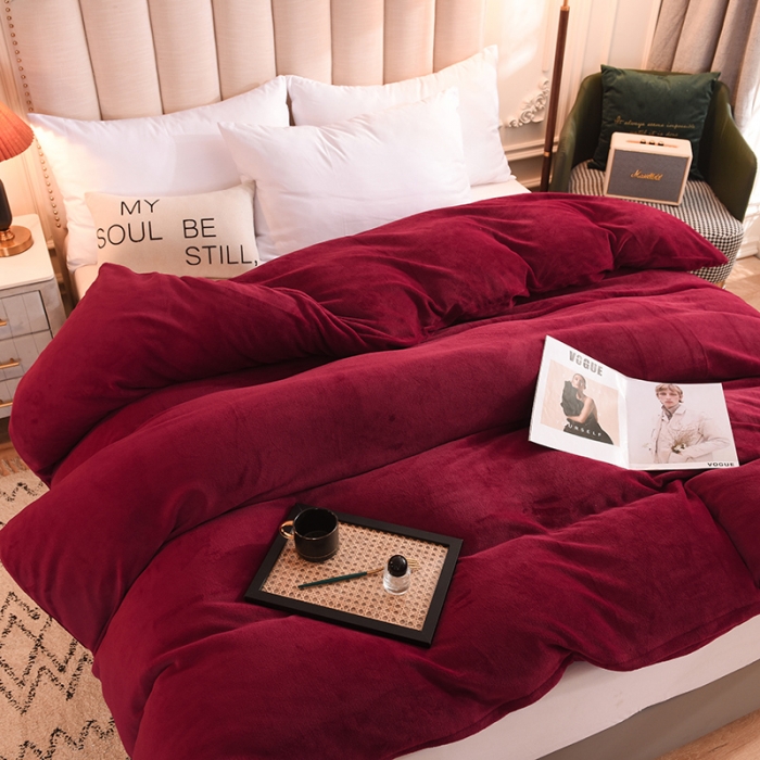 91家纺网 家纺一手货源 找家纺 甜之梦 2025牛奶绒纯色拼色单品四件套被套（可定制尺寸）洋酒红