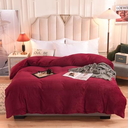 91家纺网 家纺一手货源 找家纺 甜之梦 2025牛奶绒纯色拼色单品四件套被套（可定制尺寸）洋酒红