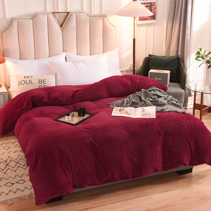 91家纺网 家纺一手货源 找家纺 甜之梦 2025牛奶绒纯色拼色单品四件套被套（可定制尺寸）洋酒红