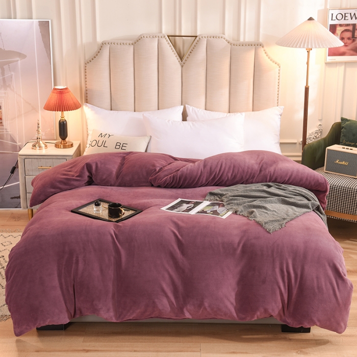 91家纺网 家纺一手货源 找家纺 甜之梦 2025牛奶绒纯色拼色单品四件套被套（可定制尺寸）紫豆沙