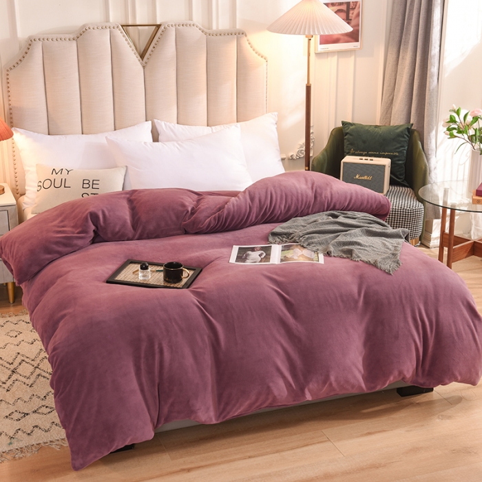 91家纺网 家纺一手货源 找家纺 甜之梦 2025牛奶绒纯色拼色单品四件套被套（可定制尺寸）紫豆沙