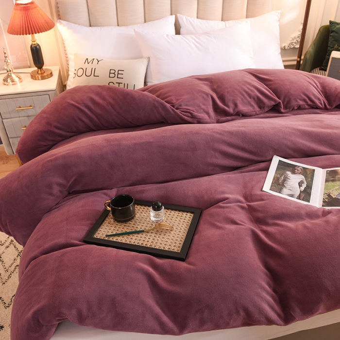 91家纺网 家纺一手货源 找家纺 甜之梦 2025牛奶绒纯色拼色单品四件套被套（可定制尺寸）紫豆沙