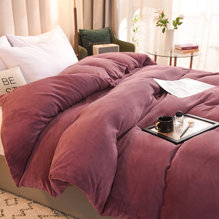 91家纺网 家纺一手货源 找家纺 甜之梦 2025牛奶绒纯色拼色单品四件套被套（可定制尺寸）紫豆沙