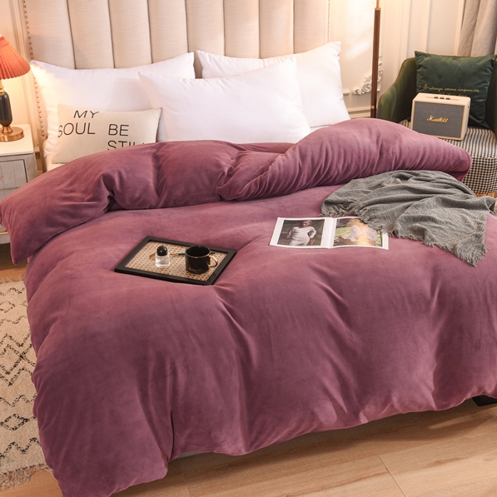 91家纺网 家纺一手货源 找家纺 甜之梦 2025牛奶绒纯色拼色单品四件套被套（可定制尺寸）紫豆沙