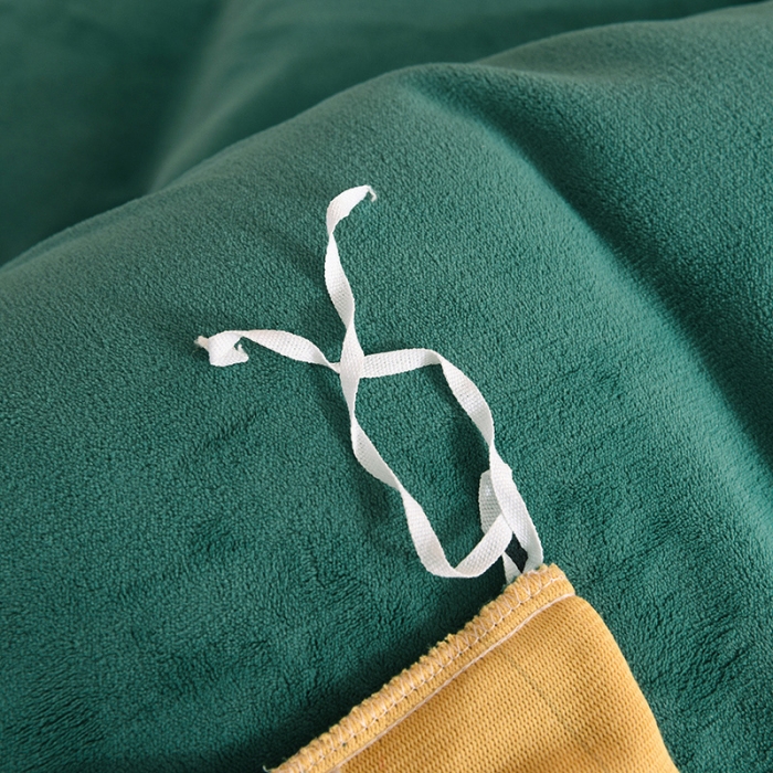 91家纺网 家纺一手货源 找家纺 甜之梦 2025牛奶绒纯色拼色单品四件套被套（可定制尺寸）墨绿＋嫩黄