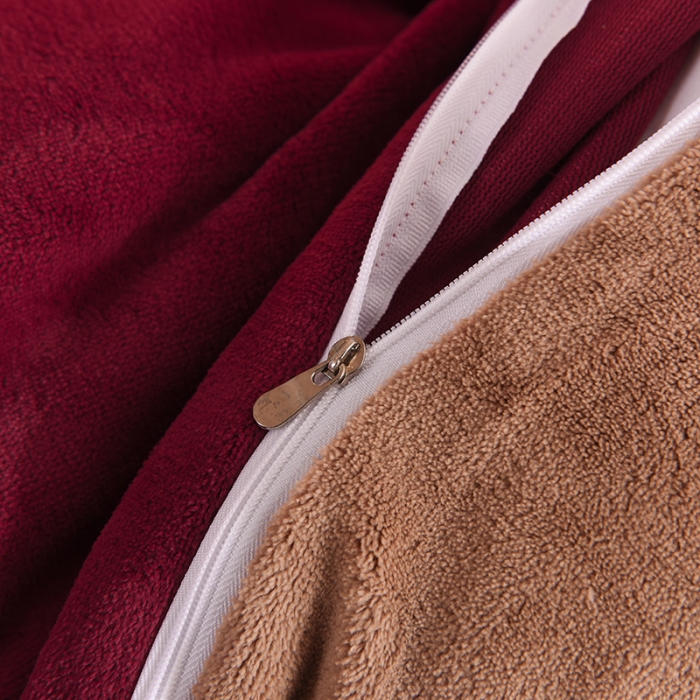 91家纺网 家纺一手货源 找家纺 甜之梦 2025牛奶绒纯色拼色单品四件套被套（可定制尺寸）洋酒红＋奶茶咖