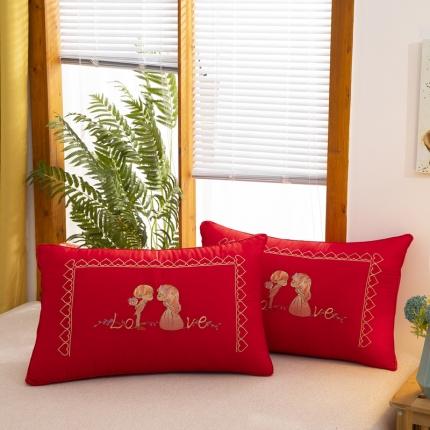 91家纺网 家纺一手货源 找家纺 （总）枕之坊 2021新款大红婚庆羽丝枕b48×74cm