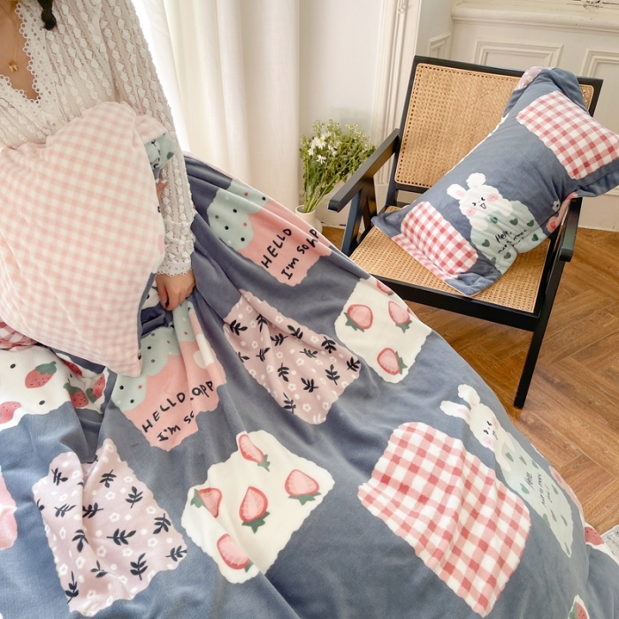 91家纺网 家纺一手货源 找家纺 柚子  2021新款牛奶绒印花四件套 布丁兔