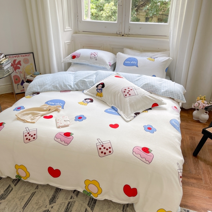 91家纺网 家纺一手货源 找家纺 柚子  2021新款牛奶绒印花四件套 公主白