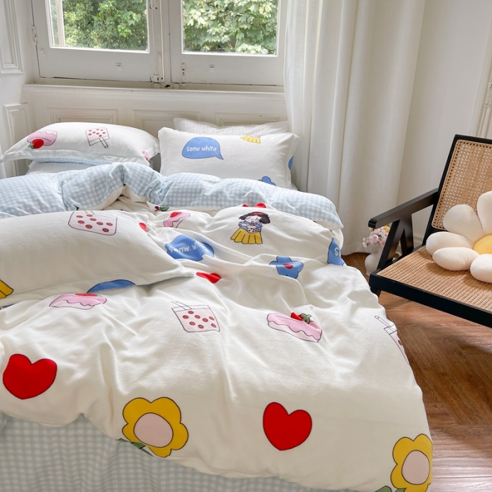 91家纺网 家纺一手货源 找家纺 柚子  2021新款牛奶绒印花四件套 公主白