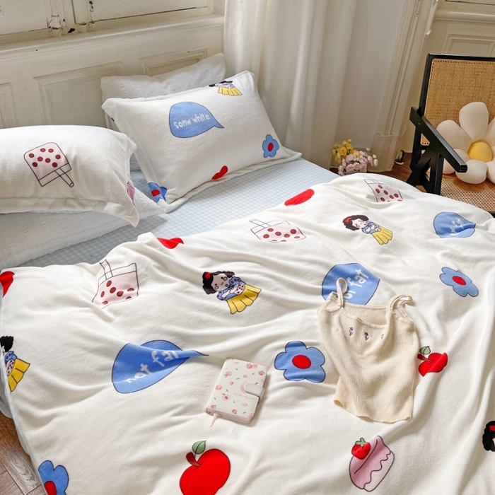 91家纺网 家纺一手货源 找家纺 柚子  2021新款牛奶绒印花四件套 公主白