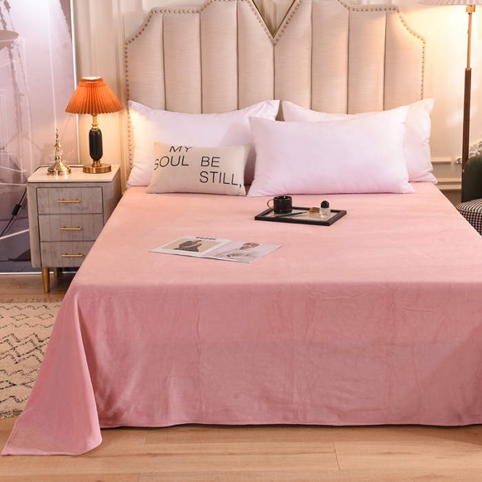 91家纺网 家纺一手货源 找家纺 甜之梦 2025牛奶绒纯色拼色单品四件套床单（可定制尺寸）淡粉