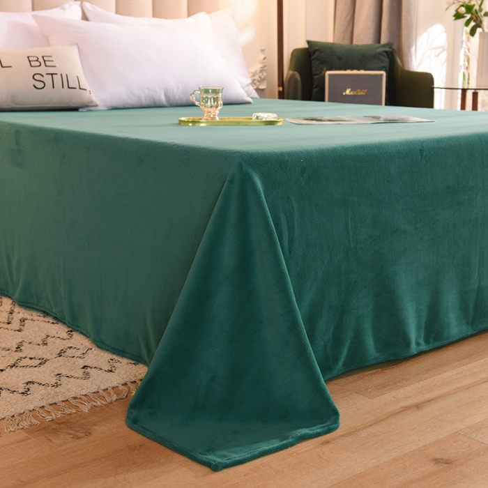 91家纺网 家纺一手货源 找家纺 甜之梦2025牛奶绒纯色拼色单品四件套床单（可定制尺寸）墨绿