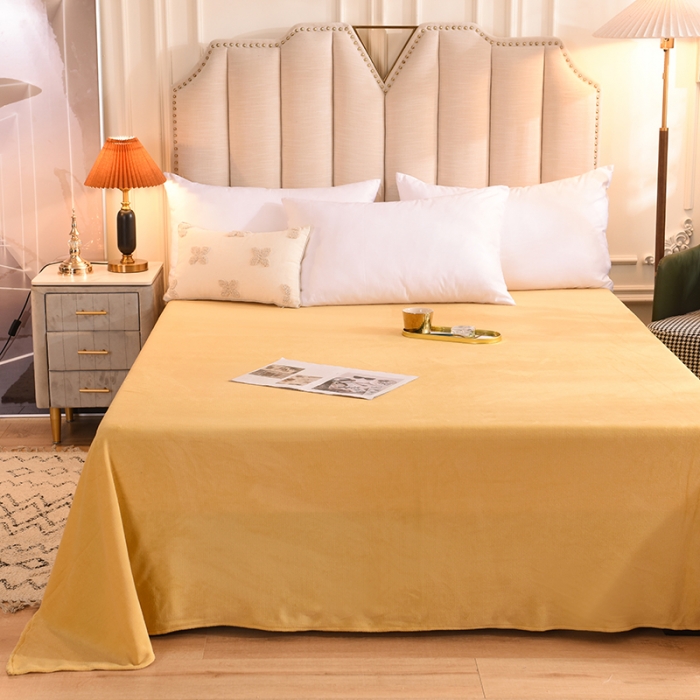 91家纺网 家纺一手货源 找家纺 甜之梦2025牛奶绒纯色拼色单品四件套床单（可定制尺寸）嫩黄