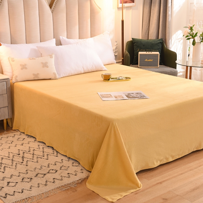 91家纺网 家纺一手货源 找家纺 甜之梦2025牛奶绒纯色拼色单品四件套床单（可定制尺寸）嫩黄