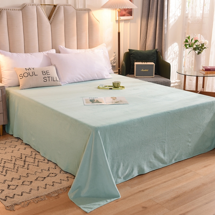 91家纺网 家纺一手货源 找家纺 甜之梦 2025牛奶绒纯色拼色单品四件套床单（可定制尺寸）嫩绿