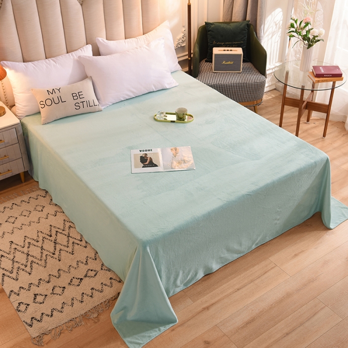 91家纺网 家纺一手货源 找家纺 甜之梦 2025牛奶绒纯色拼色单品四件套床单（可定制尺寸）嫩绿