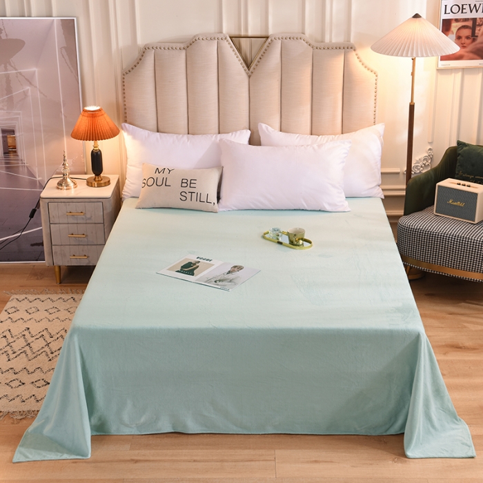 91家纺网 家纺一手货源 找家纺 甜之梦 2025牛奶绒纯色拼色单品四件套床单（可定制尺寸）嫩绿