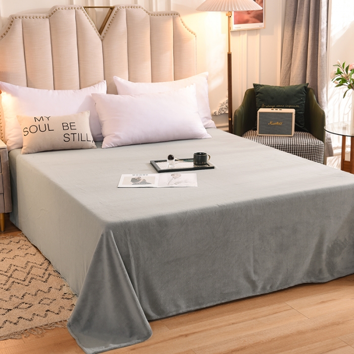 91家纺网 家纺一手货源 找家纺 甜之梦2025牛奶绒纯色拼色单品四件套床单（可定制尺寸）浅灰