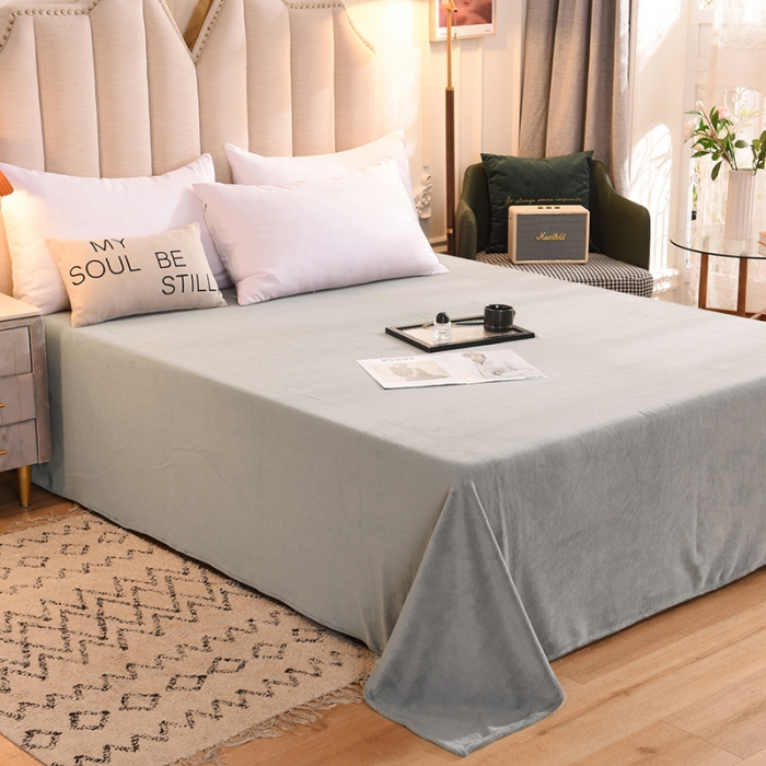 91家纺网 家纺一手货源 找家纺 甜之梦2025牛奶绒纯色拼色单品四件套床单（可定制尺寸）浅灰