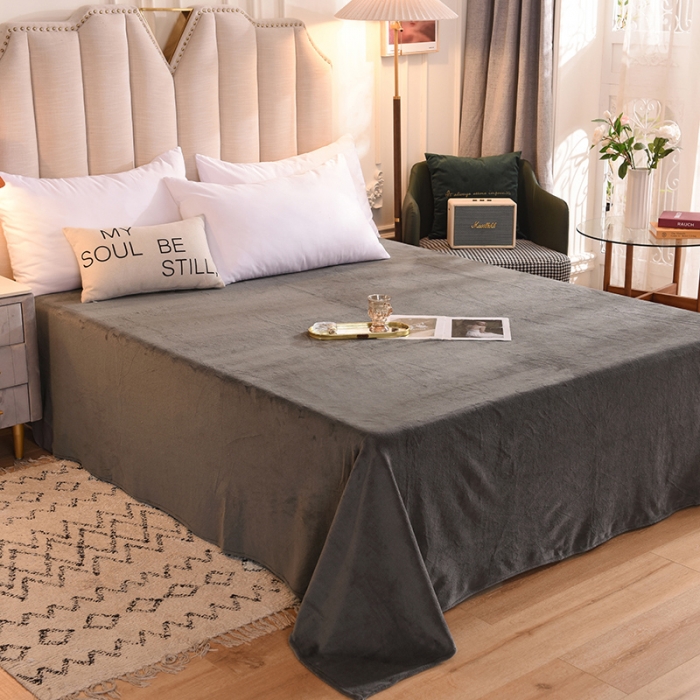 91家纺网 家纺一手货源 找家纺 甜之梦 2025牛奶绒纯色拼色单品四件套床单（可定制尺寸）深灰
