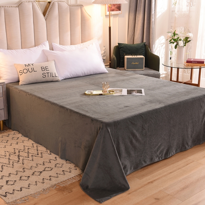 91家纺网 家纺一手货源 找家纺 甜之梦 2025牛奶绒纯色拼色单品四件套床单（可定制尺寸）深灰