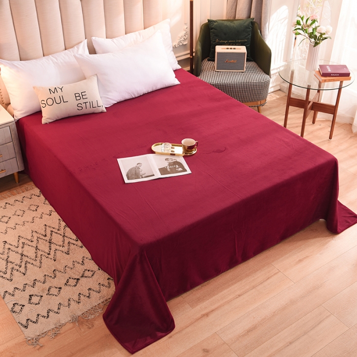 91家纺网 家纺一手货源 找家纺 甜之梦 2025牛奶绒纯色拼色单品四件套床单（可定制尺寸）洋酒红