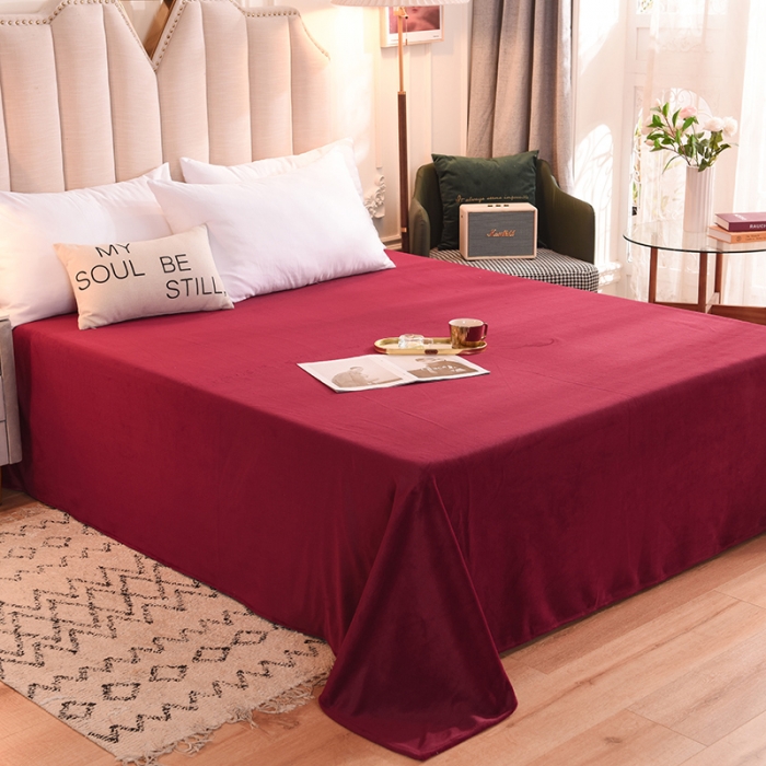 91家纺网 家纺一手货源 找家纺 甜之梦 2025牛奶绒纯色拼色单品四件套床单（可定制尺寸）洋酒红