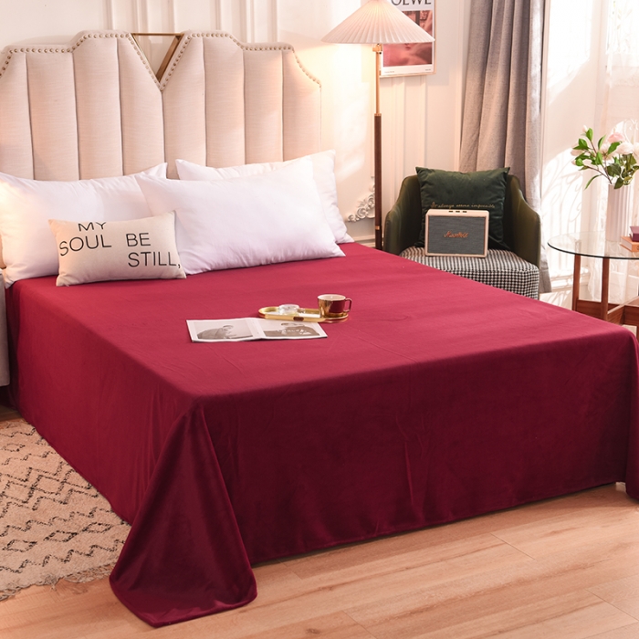 91家纺网 家纺一手货源 找家纺 甜之梦 2025牛奶绒纯色拼色单品四件套床单（可定制尺寸）洋酒红