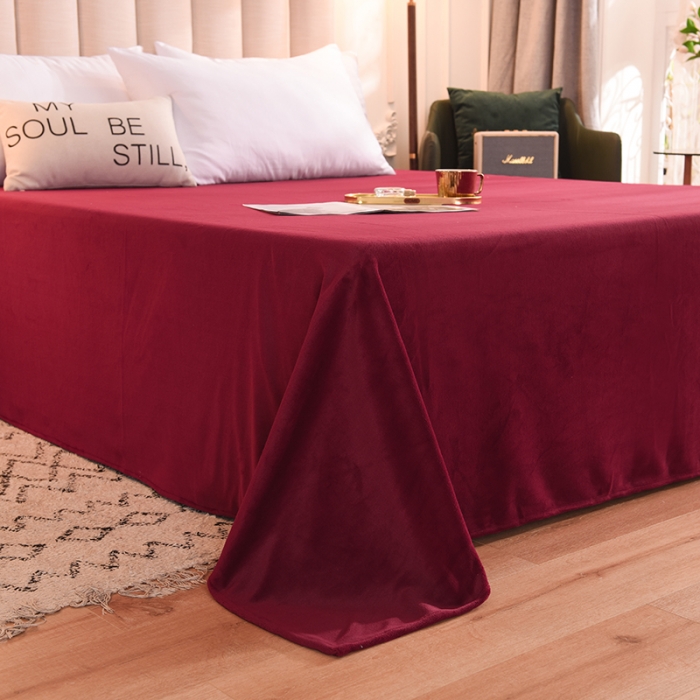 91家纺网 家纺一手货源 找家纺 甜之梦 2025牛奶绒纯色拼色单品四件套床单（可定制尺寸）洋酒红