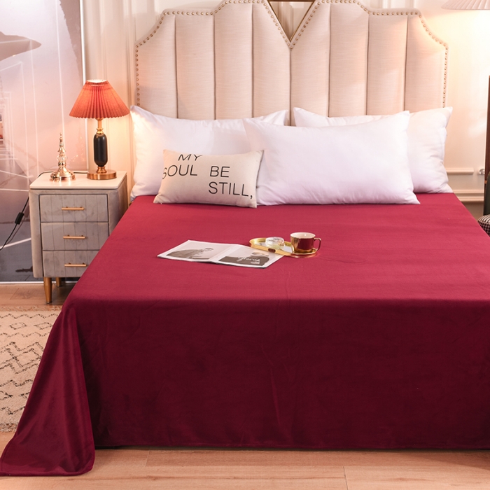 91家纺网 家纺一手货源 找家纺 甜之梦 2025牛奶绒纯色拼色单品四件套床单（可定制尺寸）洋酒红