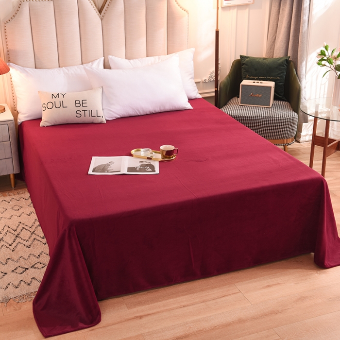91家纺网 家纺一手货源 找家纺 甜之梦 2025牛奶绒纯色拼色单品四件套床单（可定制尺寸）洋酒红
