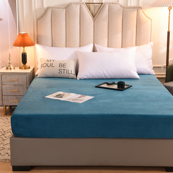 91家纺网 家纺一手货源 找家纺 甜之梦  2025牛奶绒纯色拼色单品四件套床笠（可定制尺寸）宝石蓝