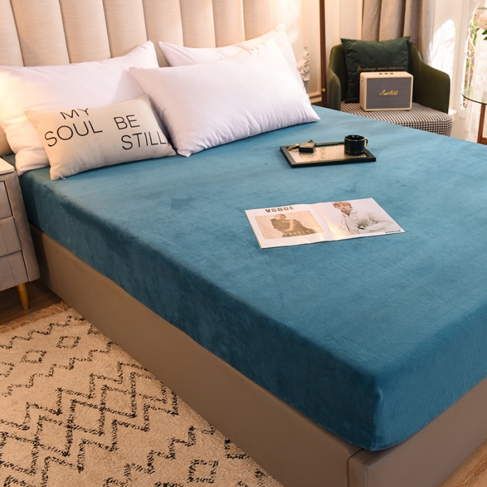 91家纺网 家纺一手货源 找家纺 甜之梦  2025牛奶绒纯色拼色单品四件套床笠（可定制尺寸）宝石蓝