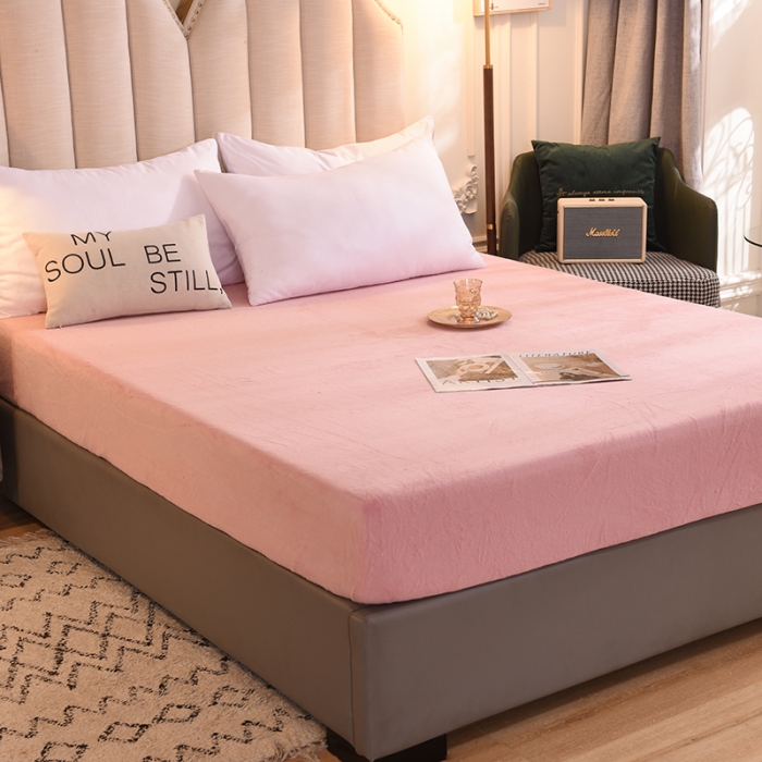 91家纺网 家纺一手货源 找家纺 甜之梦  2025牛奶绒纯色拼色单品四件套床笠（可定制尺寸）淡粉