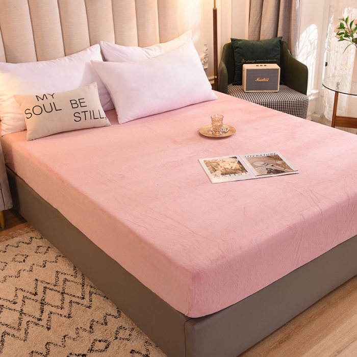 91家纺网 家纺一手货源 找家纺 甜之梦  2025牛奶绒纯色拼色单品四件套床笠（可定制尺寸）淡粉