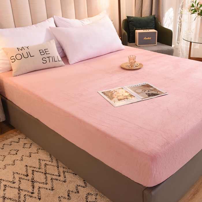 91家纺网 家纺一手货源 找家纺 甜之梦  2025牛奶绒纯色拼色单品四件套床笠（可定制尺寸）淡粉