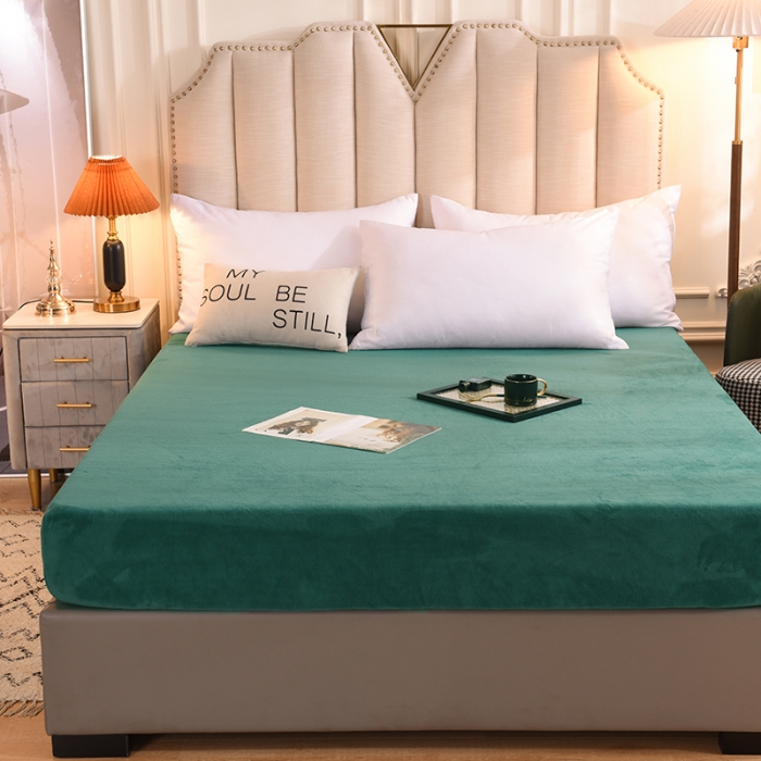 91家纺网 家纺一手货源 找家纺 甜之梦  2025牛奶绒纯色拼色单品四件套床笠（可定制尺寸）墨绿