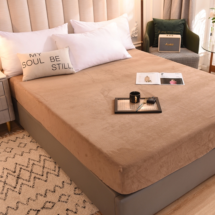 91家纺网 家纺一手货源 找家纺 甜之梦 2025牛奶绒纯色拼色单品四件套床笠（可定制尺寸）奶茶咖