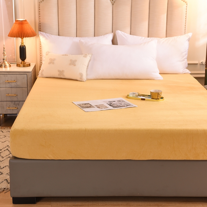 91家纺网 家纺一手货源 找家纺 甜之梦 2025牛奶绒纯色拼色单品四件套床笠（可定制尺寸）嫩黄