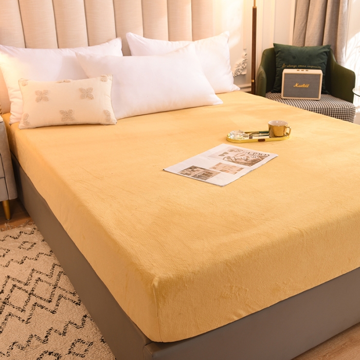 91家纺网 家纺一手货源 找家纺 甜之梦 2025牛奶绒纯色拼色单品四件套床笠（可定制尺寸）嫩黄