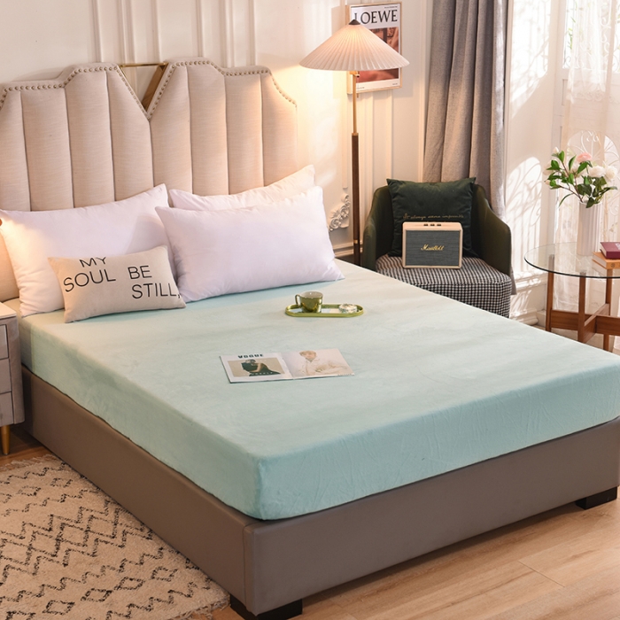 91家纺网 家纺一手货源 找家纺 甜之梦  2025牛奶绒纯色拼色单品四件套床笠（可定制尺寸）嫩绿