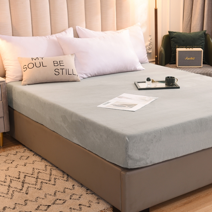 91家纺网 家纺一手货源 找家纺 甜之梦 2025牛奶绒纯色拼色单品四件套床笠（可定制尺寸）浅灰