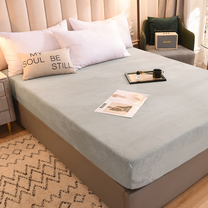 91家纺网 家纺一手货源 找家纺 甜之梦 2025牛奶绒纯色拼色单品四件套床笠（可定制尺寸）浅灰