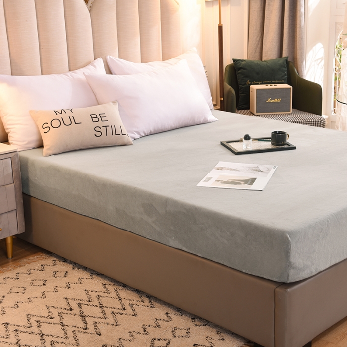 91家纺网 家纺一手货源 找家纺 甜之梦 2025牛奶绒纯色拼色单品四件套床笠（可定制尺寸）浅灰