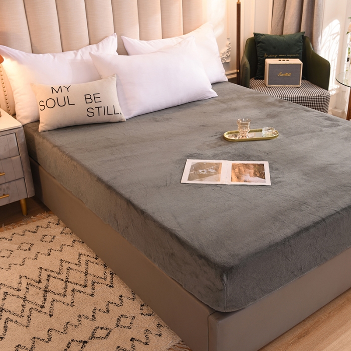 91家纺网 家纺一手货源 找家纺 甜之梦2025牛奶绒纯色拼色单品四件套床笠（可定制尺寸）深灰