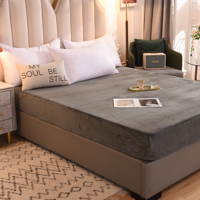 91家纺网 家纺一手货源 找家纺 甜之梦2025牛奶绒纯色拼色单品四件套床笠（可定制尺寸）深灰