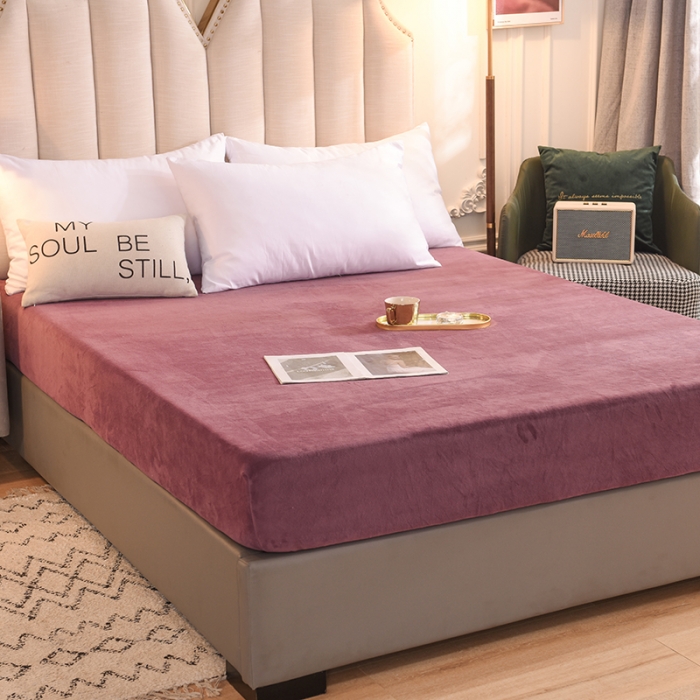 91家纺网 家纺一手货源 找家纺 甜之梦 2025牛奶绒纯色拼色单品四件套床笠（可定制尺寸）紫豆沙