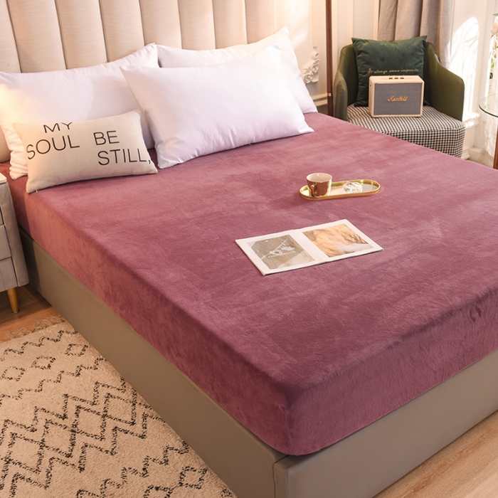 91家纺网 家纺一手货源 找家纺 甜之梦 2025牛奶绒纯色拼色单品四件套床笠（可定制尺寸）紫豆沙