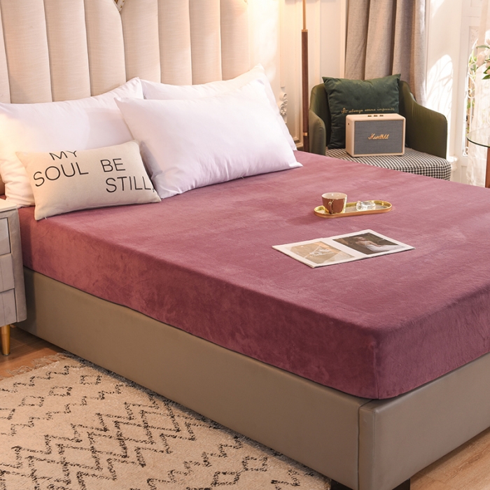 91家纺网 家纺一手货源 找家纺 甜之梦 2025牛奶绒纯色拼色单品四件套床笠（可定制尺寸）紫豆沙